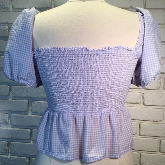 J. Crew Square-neck Smocked Gingham Crop Top M - Picture 4 of 8